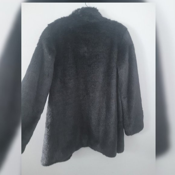 Olivia Black Faux Fur Open Front Winter Lapel Jacket/Coat Size Small - Picture 4 of 11